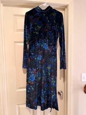Maeve Blue and Green Velvet Floral Dress
